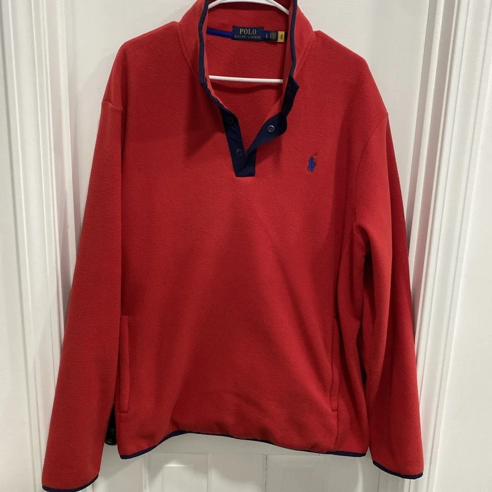 Ralph Lauren Fleece Mockneck Red Pullover Sweatshirt Mens Large‎
